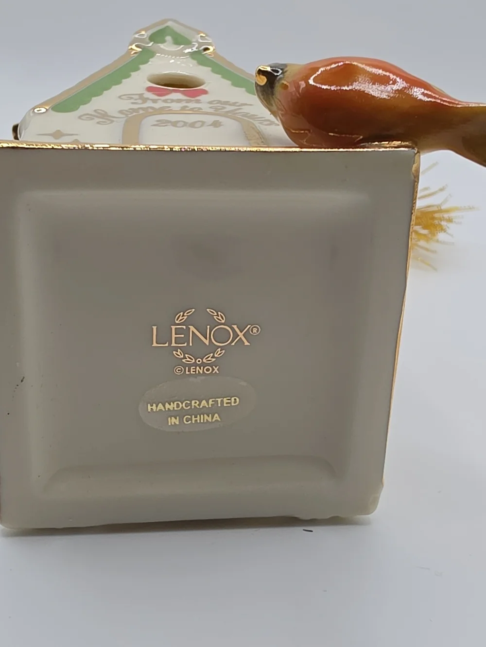 Lenox 2004 White & Gold Cardinal Birdhouse Holiday Ornament